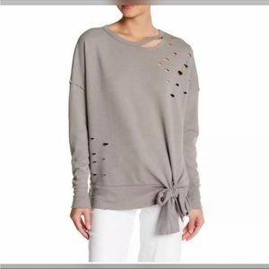 Abound Distressed Sweatshirt Nordstrom Gray Shredded Tied Waist